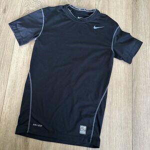 Nike Pro Combat Boys Short Sleeve Compression Shirt Dri Fit Black Size Medium
